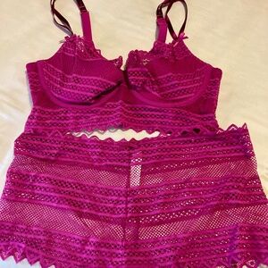 Fuchsia stretch lace underwire balconette and panty